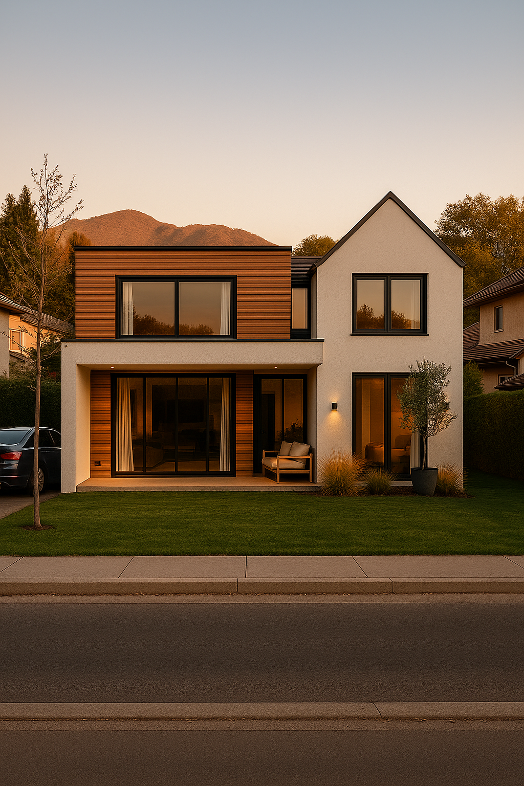 Casa de lujo en Vitacura con fachada en piedra y vidrio